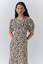 Dotty Crepe Floral Short Tea Dress