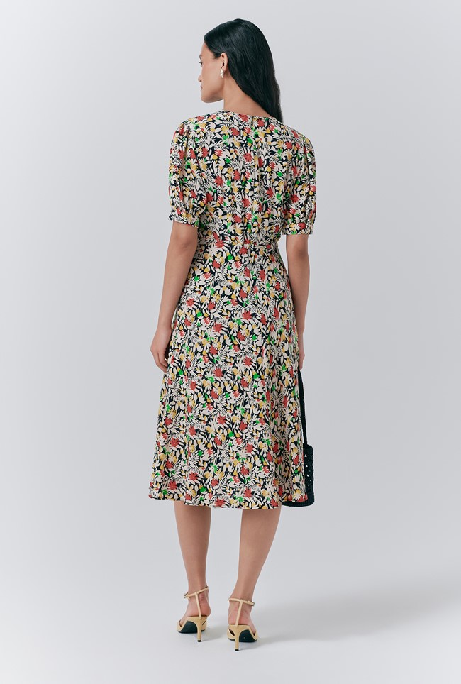 Dotty Crepe Floral Short Tea Dress