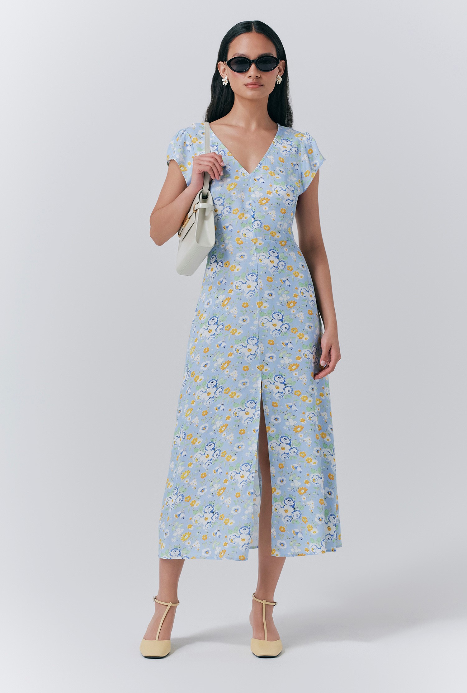 ghost blue floral dress M&S X Ghost Floral Shirred Waist Midi Dress main image 0