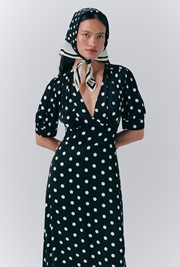Alma Crepe Polka Dot Midi Dress