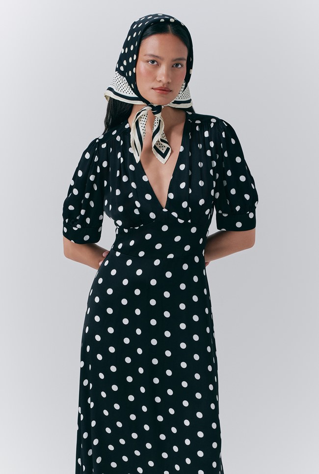 Alma Crepe Polka Dot Midi Dress