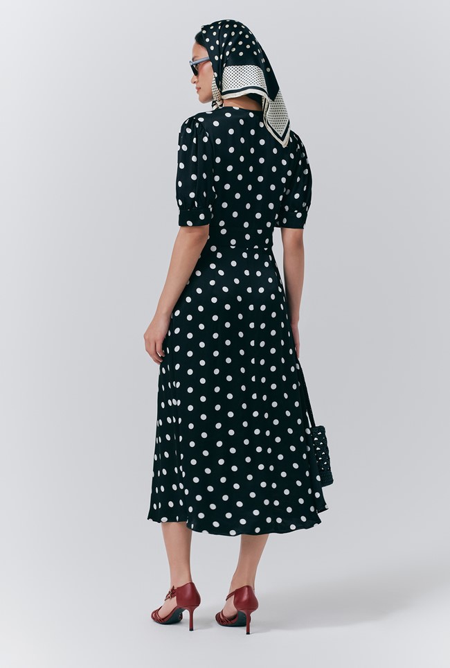 Alma Crepe Polka Dot Midi Dress