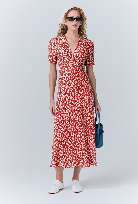 Roxanne Crepe Floral Midi Tea Dress
