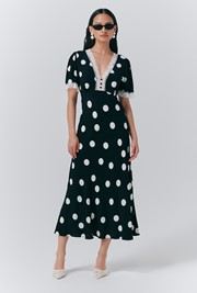 Belle Crepe Polka Dot Midi Tea Dress