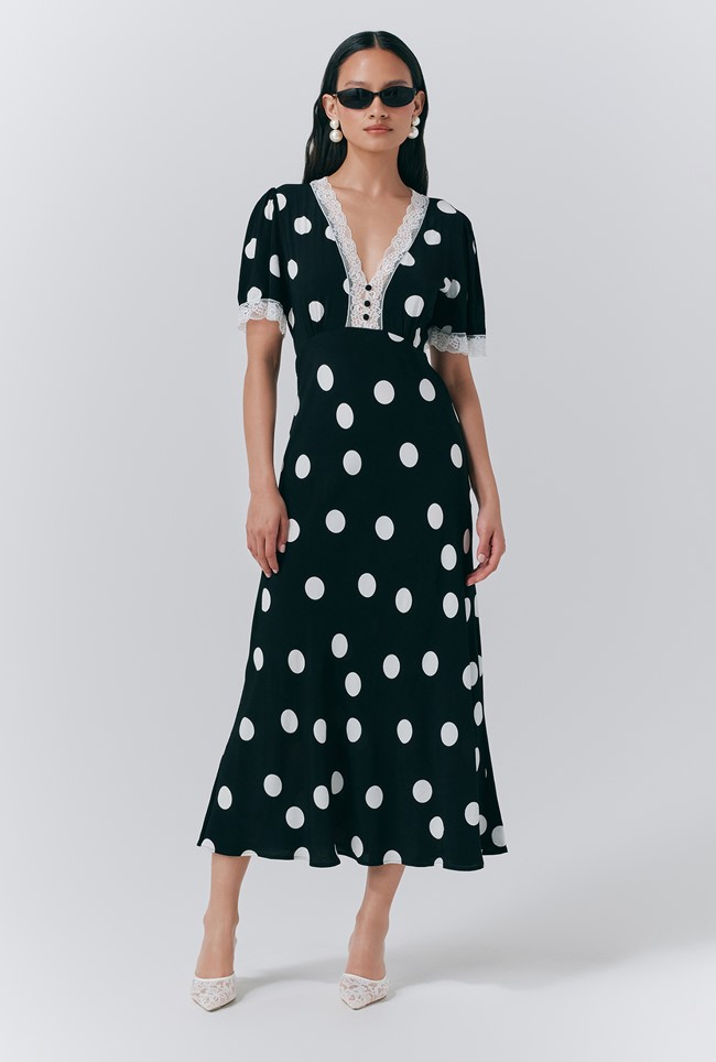 Belle Crepe Polka Dot Midi Tea Dress