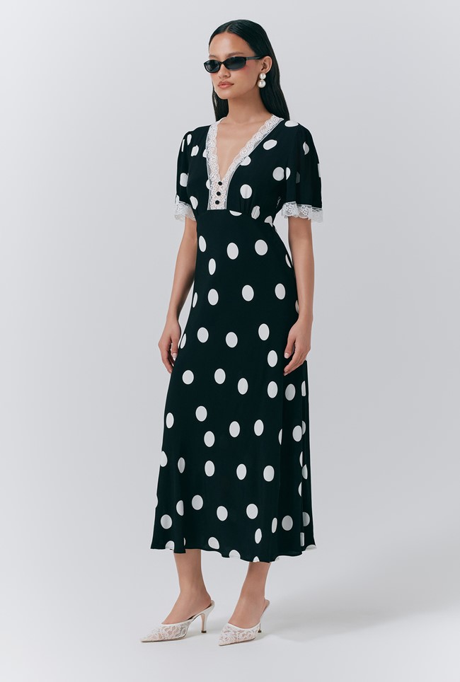 Belle Crepe Polka Dot Midi Tea Dress