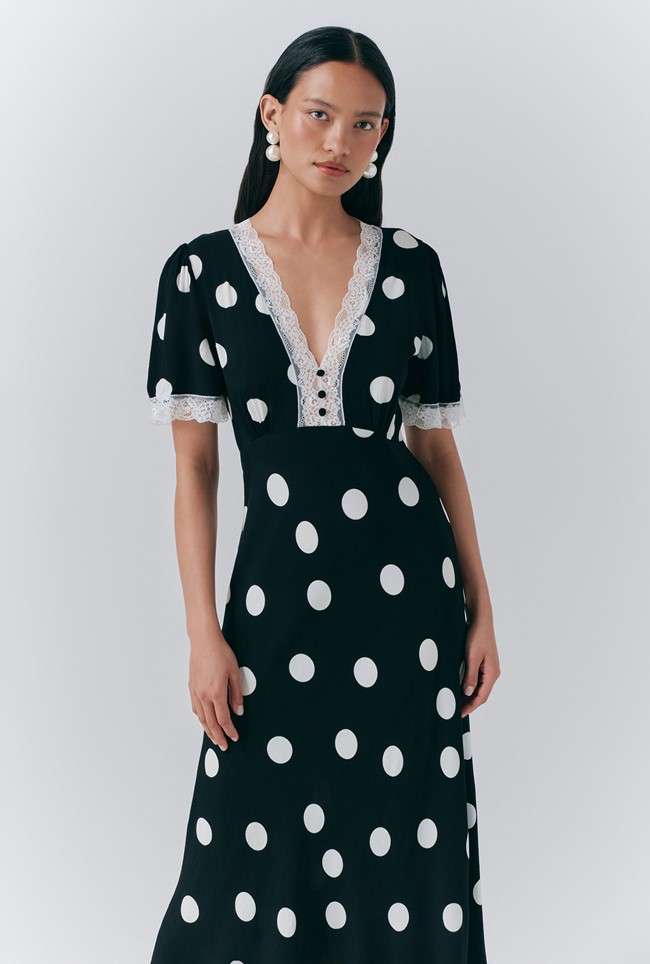 Belle Crepe Polka Dot Midi Tea Dress