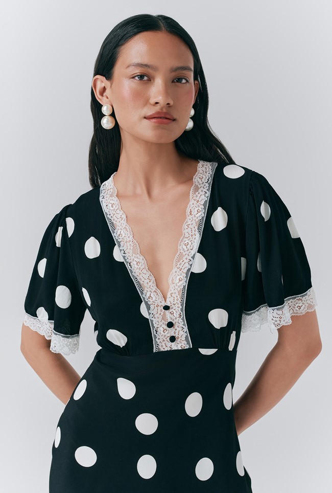 Belle Crepe Polka Dot Midi Tea Dress