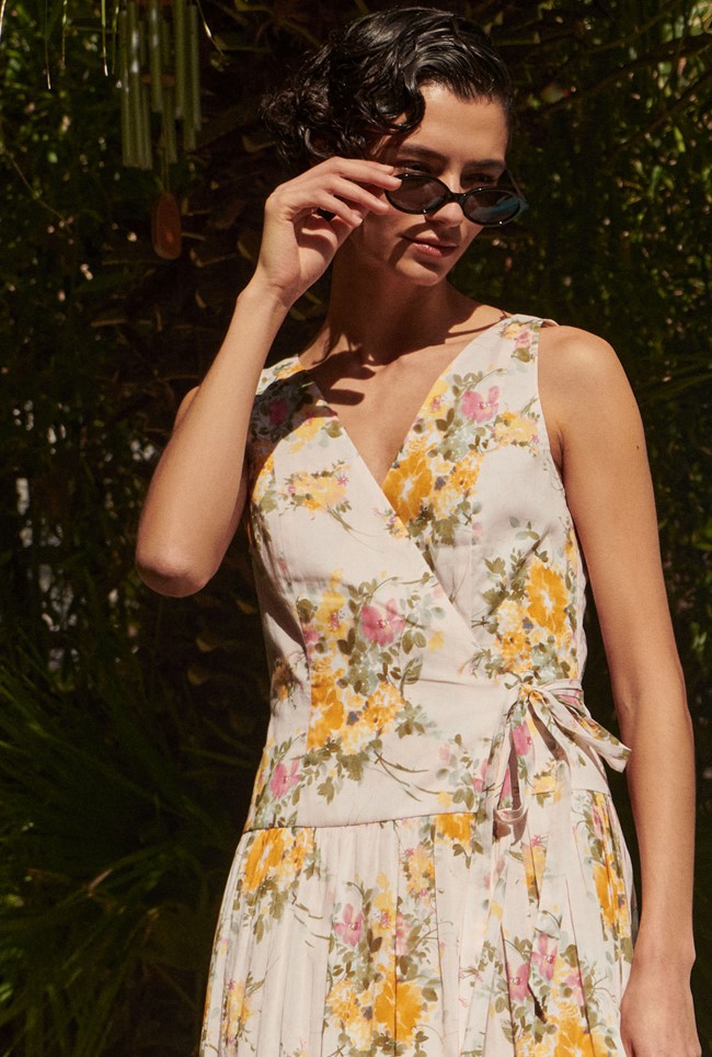 Julia Cotton Floral Midi Wrap Dress