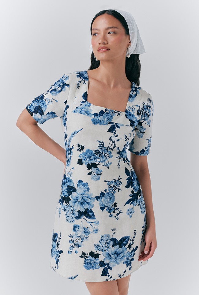 Reanna Linen Floral Short Dress