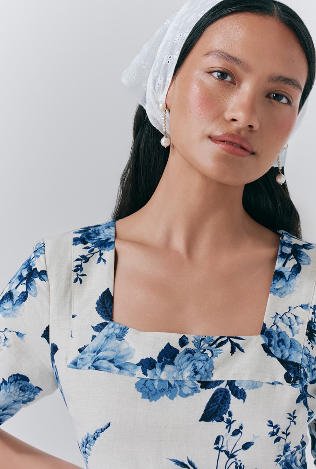 Reanna Linen Floral Short Dress