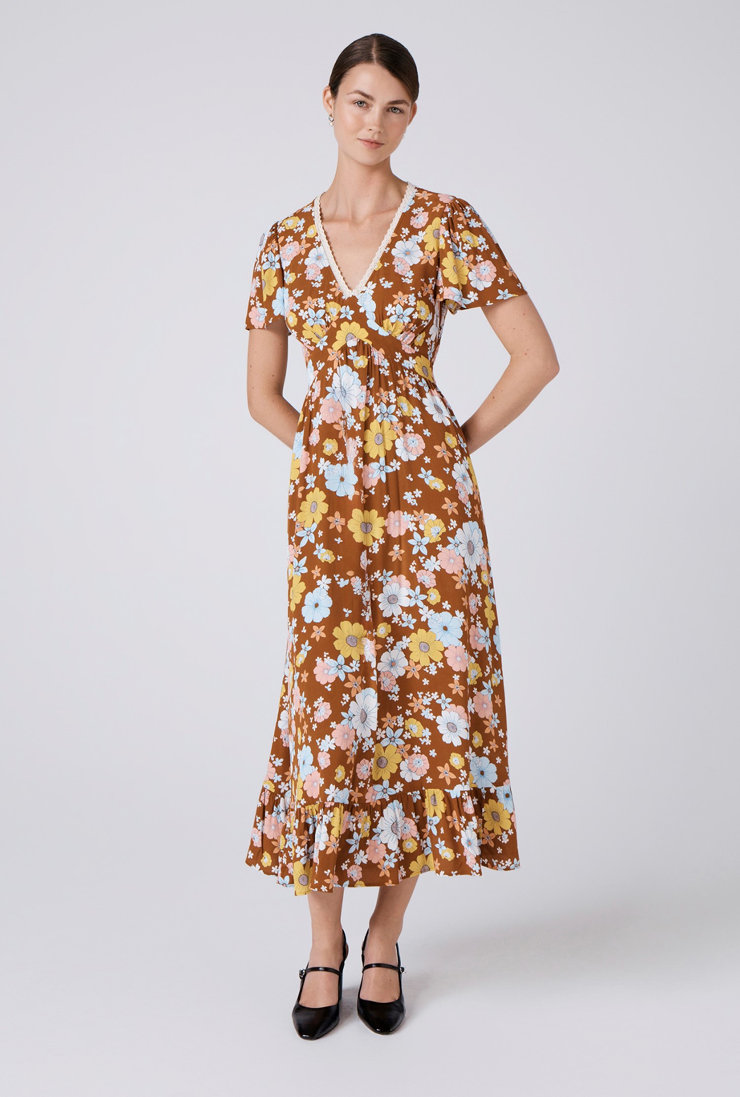 lace floral midi dress White Cotton Floral Lace Midi Dress main image 1