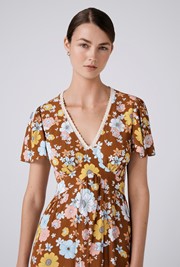 Palmer Crepe Floral Lace Trim Midi Dress