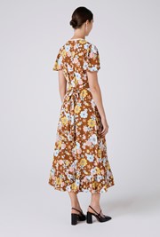 Palmer Crepe Floral Lace Trim Midi Dress