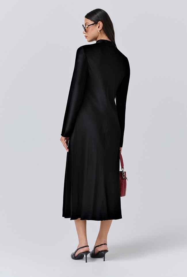 Stephanie Satin Tie Neck Midi Dress