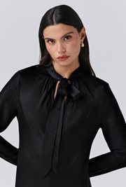 Stephanie Satin Tie Neck Midi Dress