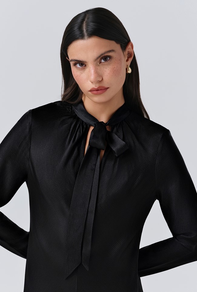 Stephanie Satin Tie Neck Midi Dress