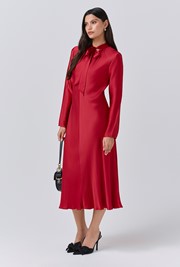 Stephanie Satin Tie Neck Midi Dress