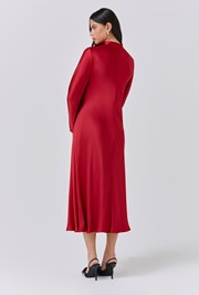 Stephanie Satin Tie Neck Midi Dress