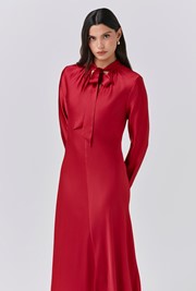 Stephanie Satin Tie Neck Midi Dress