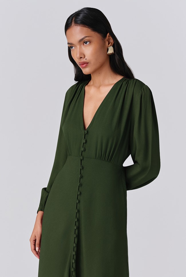 Francesca Crepe Button Through Midi Dress