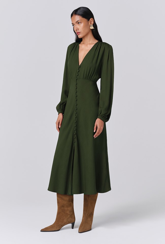 Francesca Crepe Button Through Midi Dress