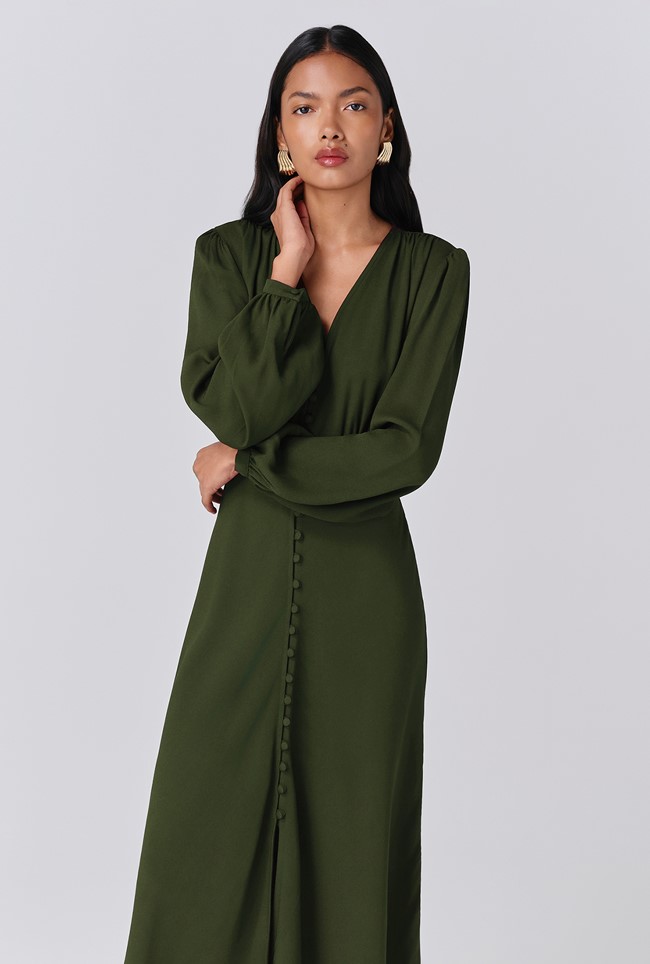 Francesca Crepe Button Through Midi Dress