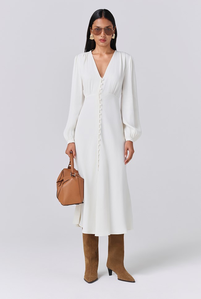 Francesca Crepe Button Through Midi Dress