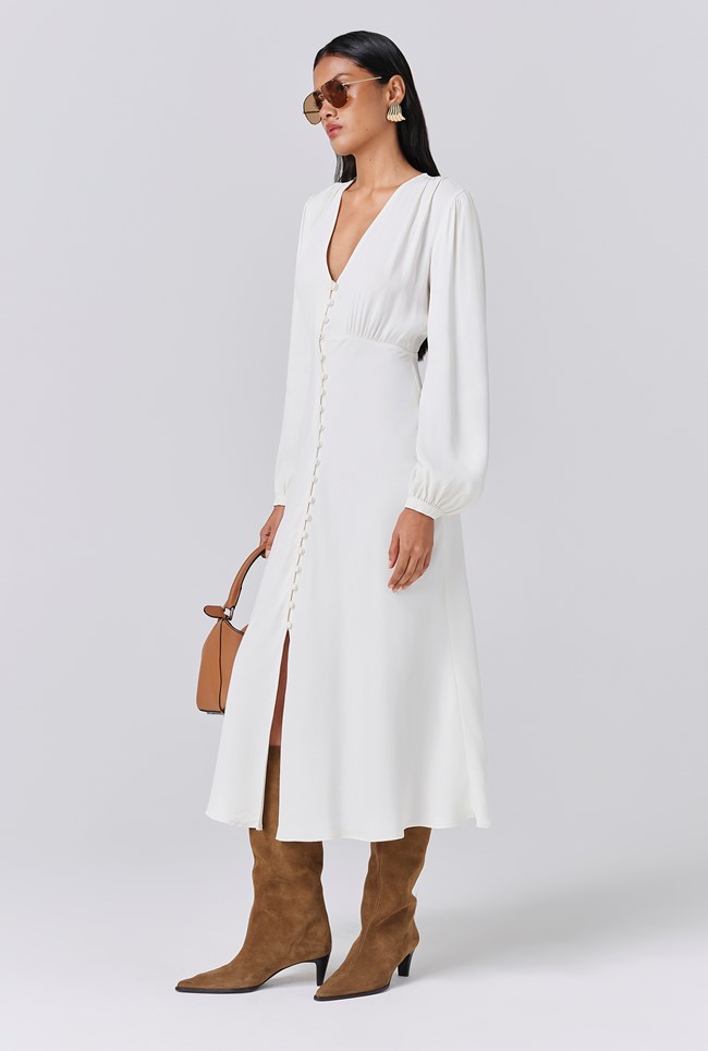 Francesca Crepe Button Through Midi Dress