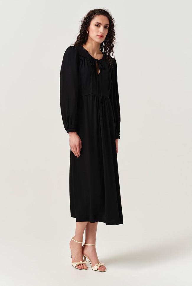 Layla Crepe Tie Neck Midi Dress