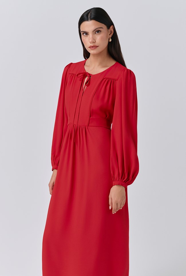 Layla Crepe Tie Neck Midi Dress
