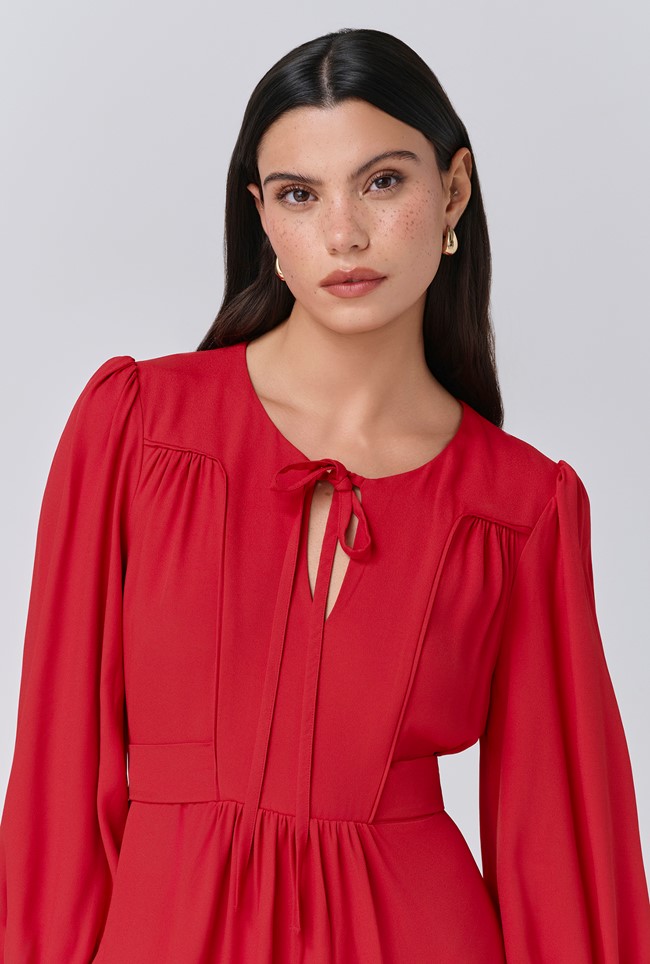 Layla Crepe Tie Neck Midi Dress