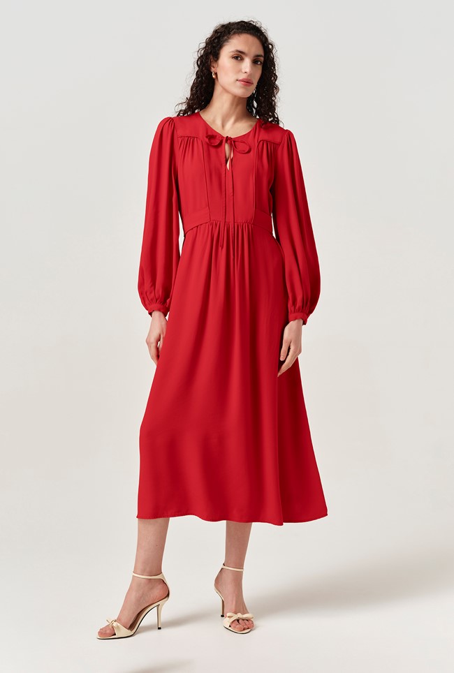 Layla Crepe Tie Neck Midi Dress