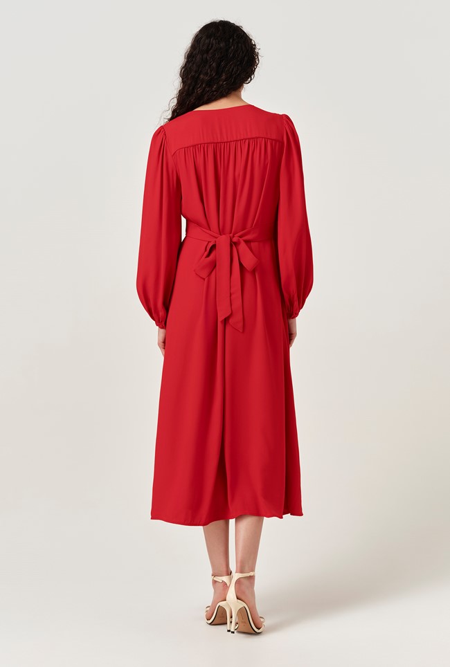 Layla Crepe Tie Neck Midi Dress
