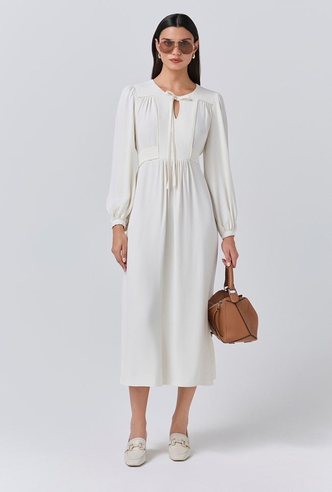 Layla Crepe Tie Neck Midi Dress