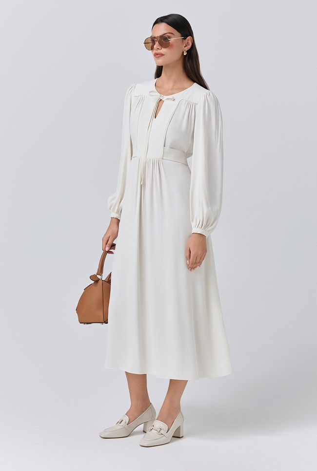 Layla Crepe Tie Neck Midi Dress
