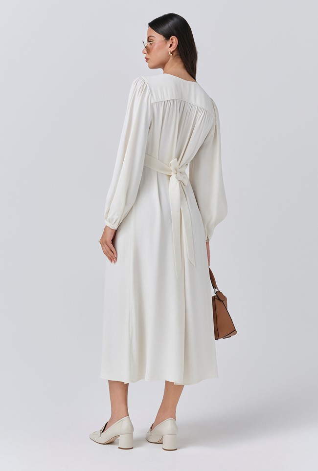 Layla Crepe Tie Neck Midi Dress