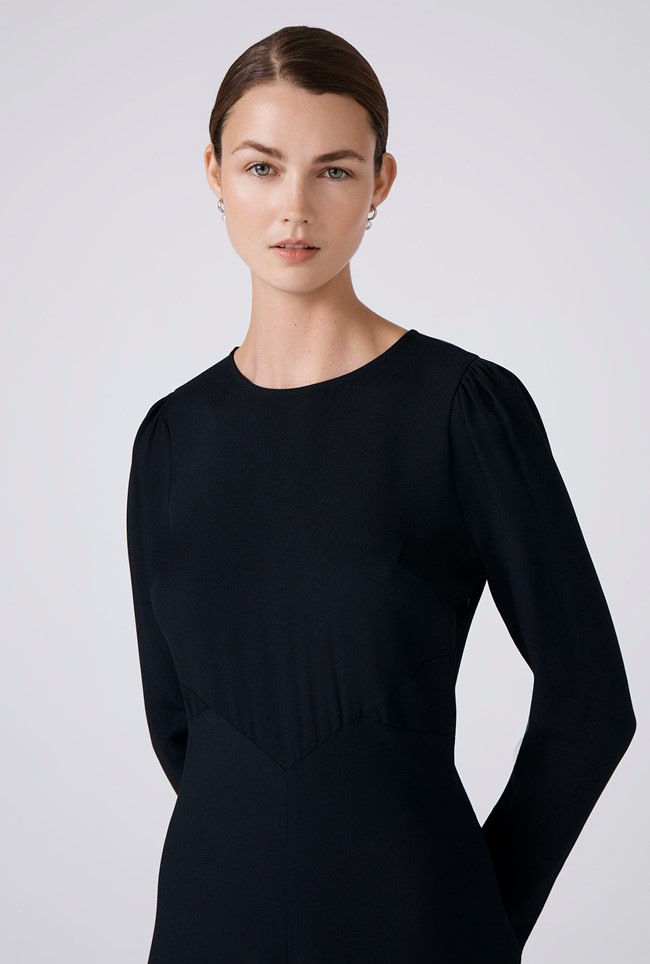 Kiara Crepe Round Neck Midi Dress