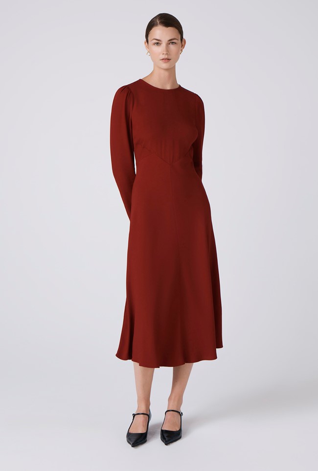 Kiara Crepe Round Neck Midi Dress