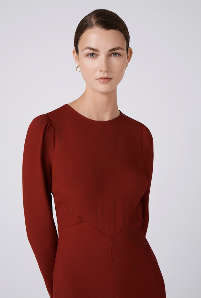 Kiara Crepe Round Neck Midi Dress