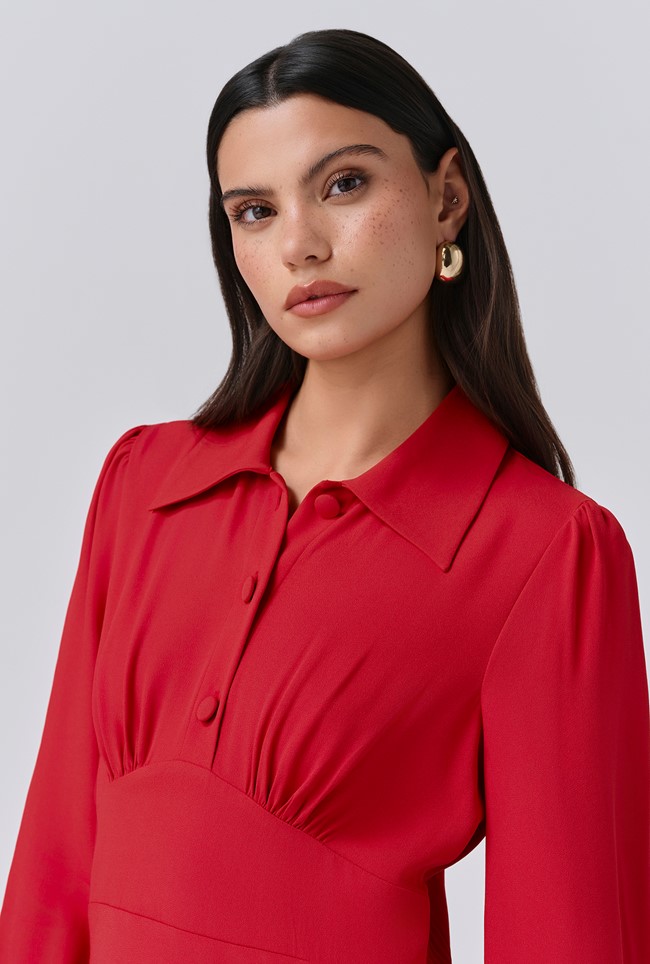 Wendy Crepe Collared Neck Midi Dress