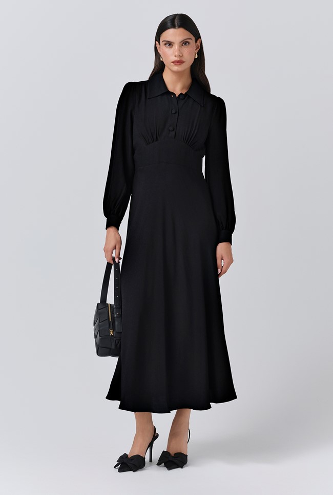 Wendy Crepe Collared Neck Midi Dress