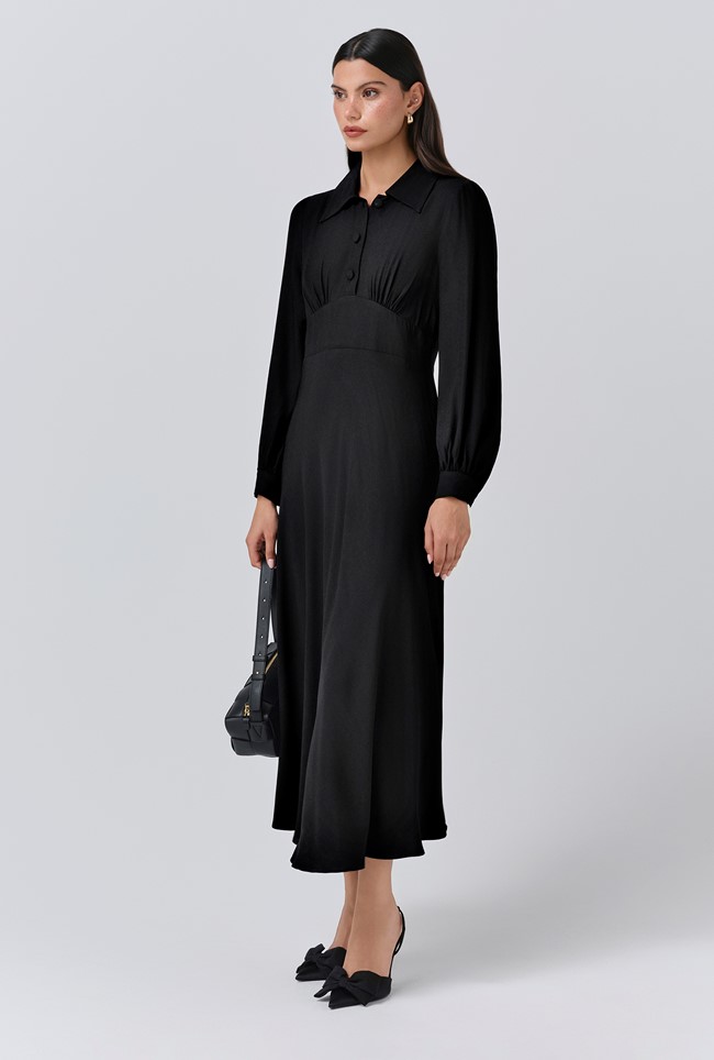 Wendy Crepe Collared Neck Midi Dress