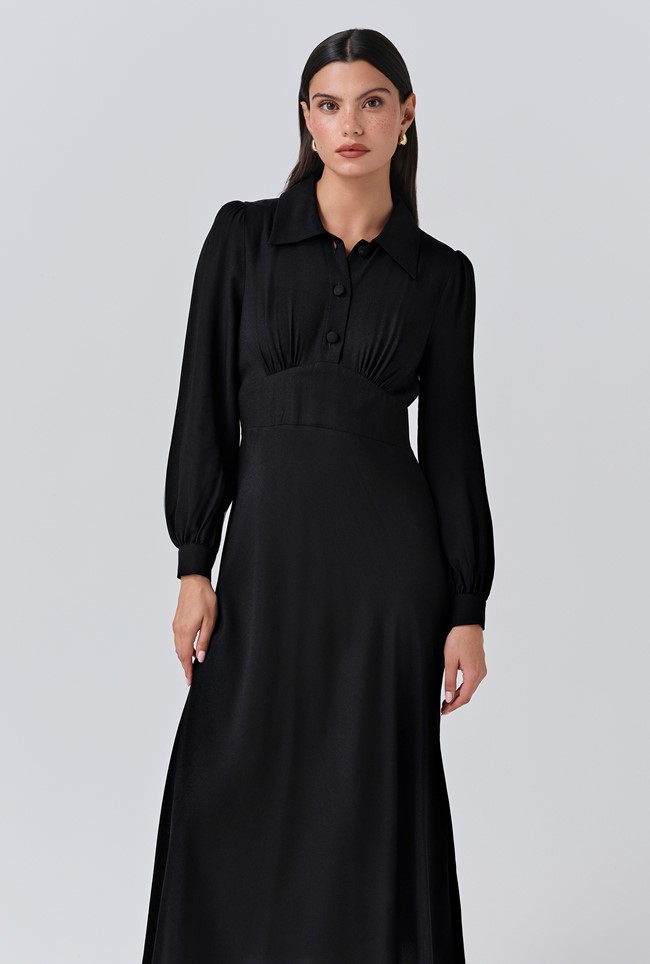 Wendy Crepe Collared Neck Midi Dress
