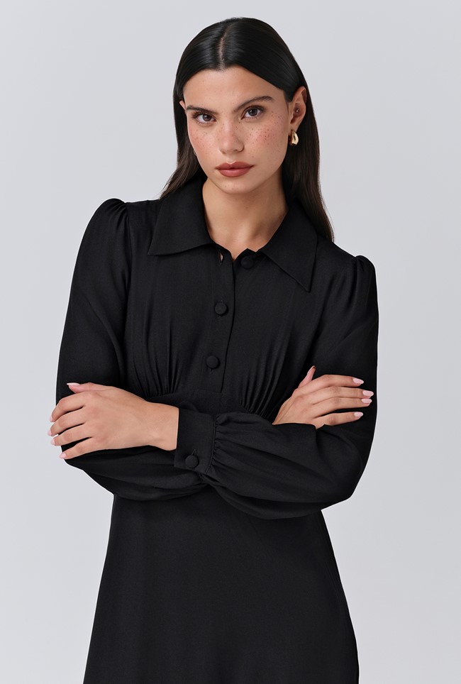 Wendy Crepe Collared Neck Midi Dress