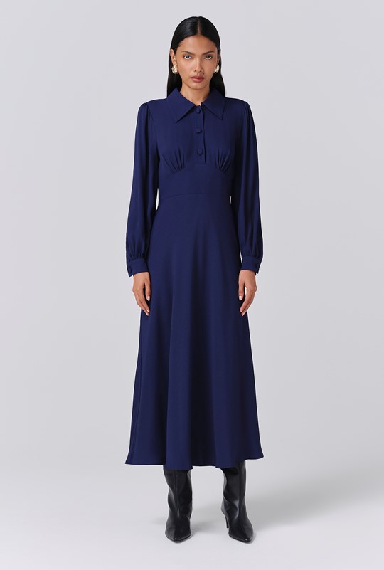 Wendy Crepe Collared Neck Midi Dress
