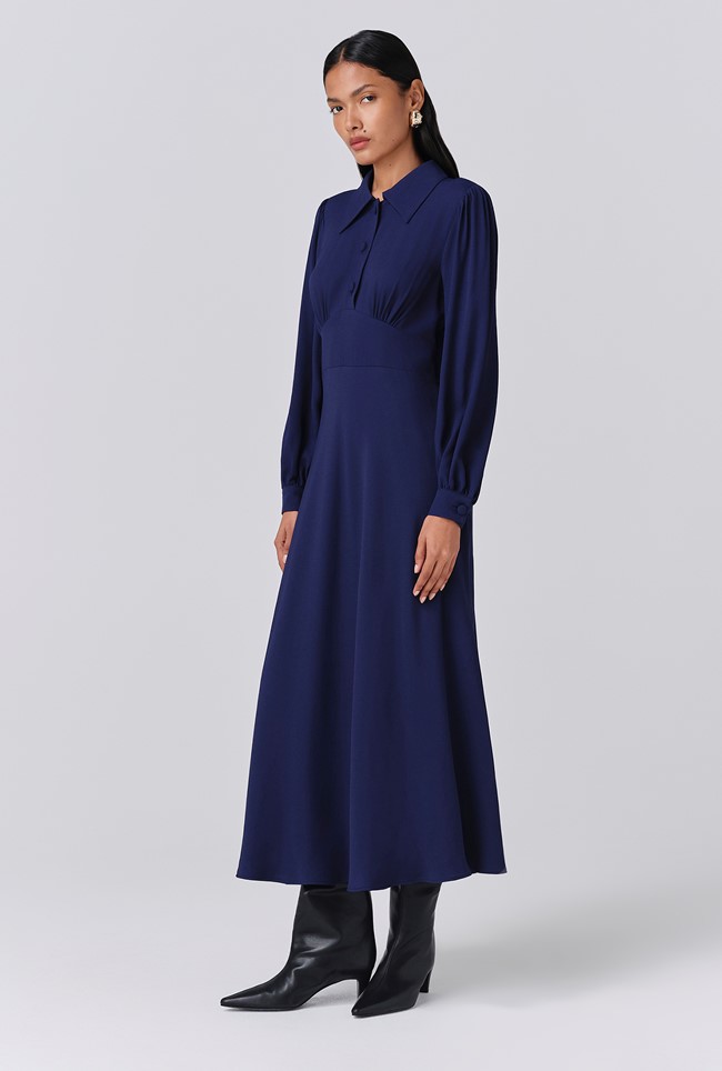 Wendy Crepe Collared Neck Midi Dress
