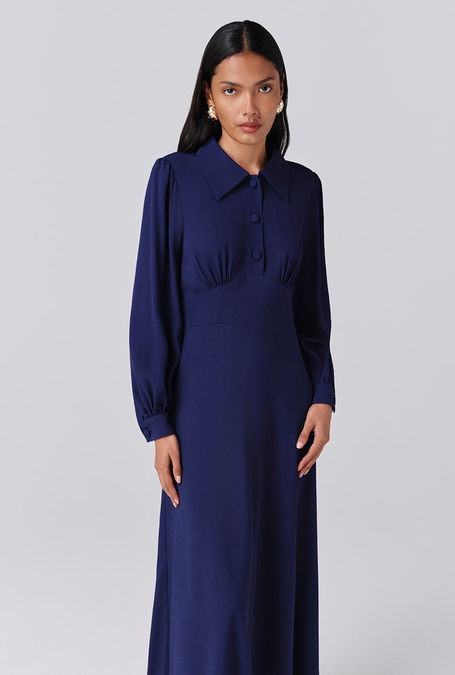 Wendy Crepe Collared Neck Midi Dress