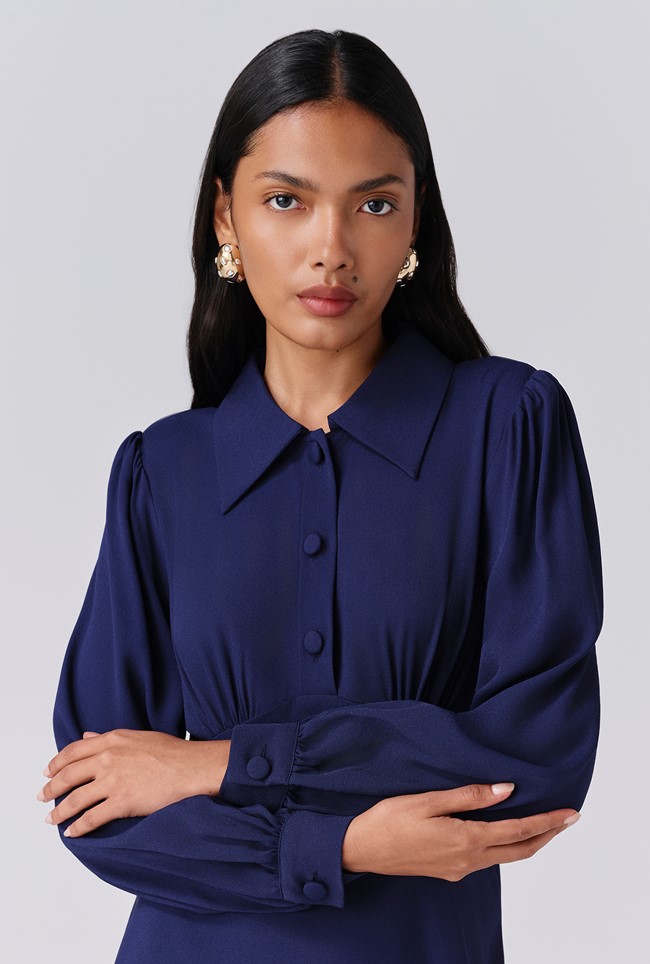 Wendy Crepe Collared Neck Midi Dress