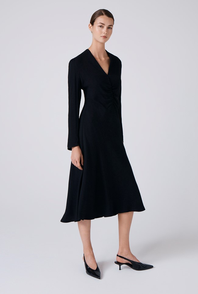 Cecelia Crepe V Neck Midi Dress